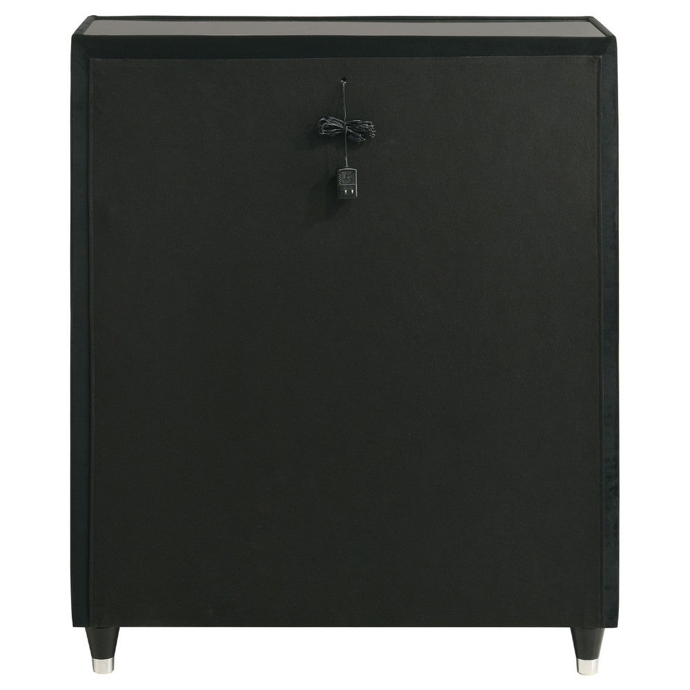 Maren Tall Dresser Chest | 5 Drawers & LED Light | Black Tufted Velvet