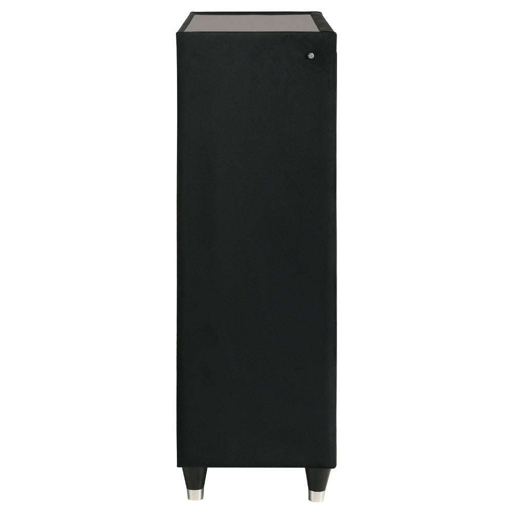 Maren Tall Dresser Chest | 5 Drawers & LED Light | Black Tufted Velvet