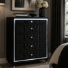 Maren Tall Dresser Chest | 5 Drawers & LED Light | Black Tufted Velvet