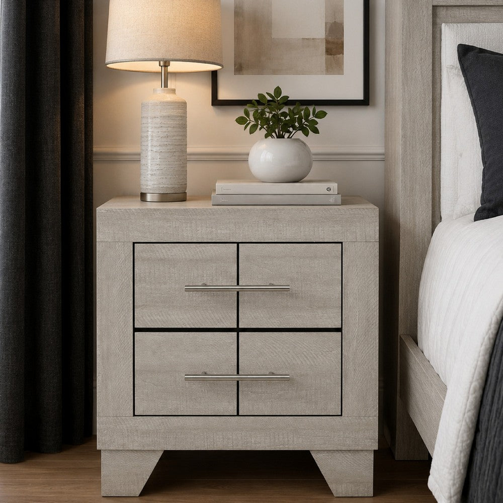 Qanto Rustic Nightst& with 2 Drawers | Chrome H&les | Cream Wood