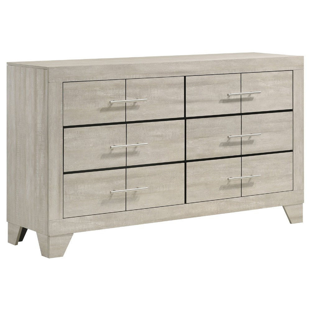Qanto Wide Dresser with 6 Drawers | Rustic Cream Wood