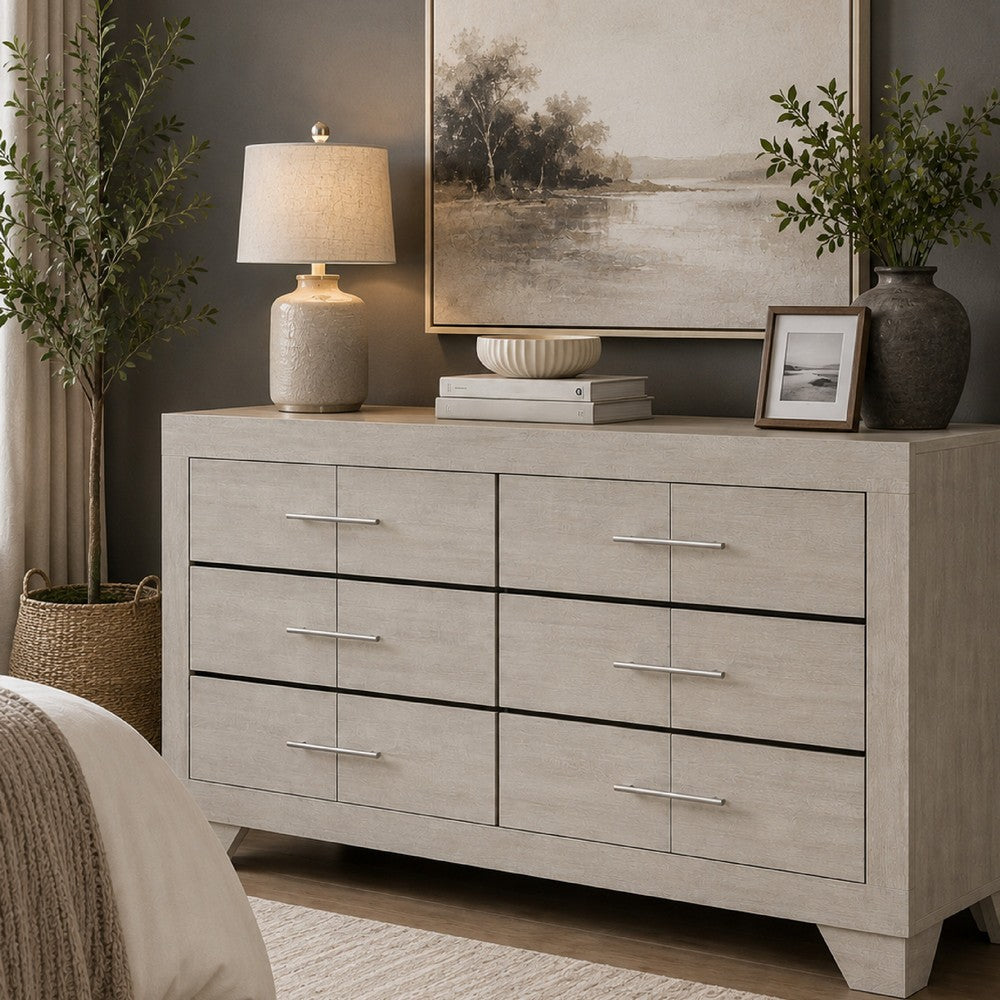 Qanto Wide Dresser with 6 Drawers | Rustic Cream Wood