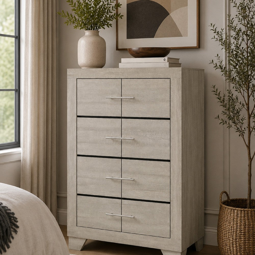 Qanto Tall Dresser Chest with 4 Drawers | Rustic Cream Wood