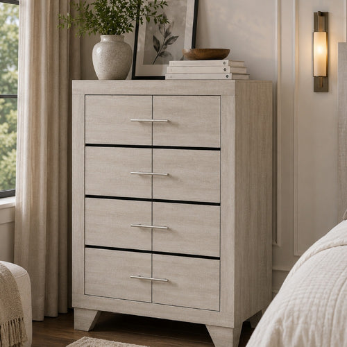 Qanto Tall Dresser Chest with 4 Drawers | Rustic Cream Wood