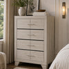 Qanto Tall Dresser Chest with 4 Drawers | Rustic Cream Wood