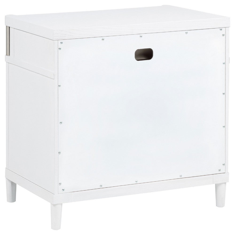 Ruvie Nightst& with 3 Drawers | Metal Post Accent | White Wood 26"
