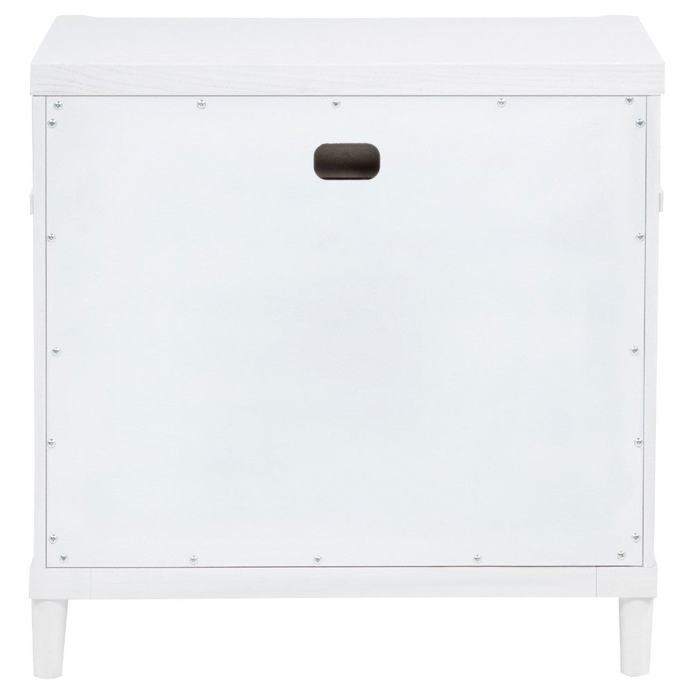 Ruvie Nightst& with 3 Drawers | Metal Post Accent | White Wood 26"