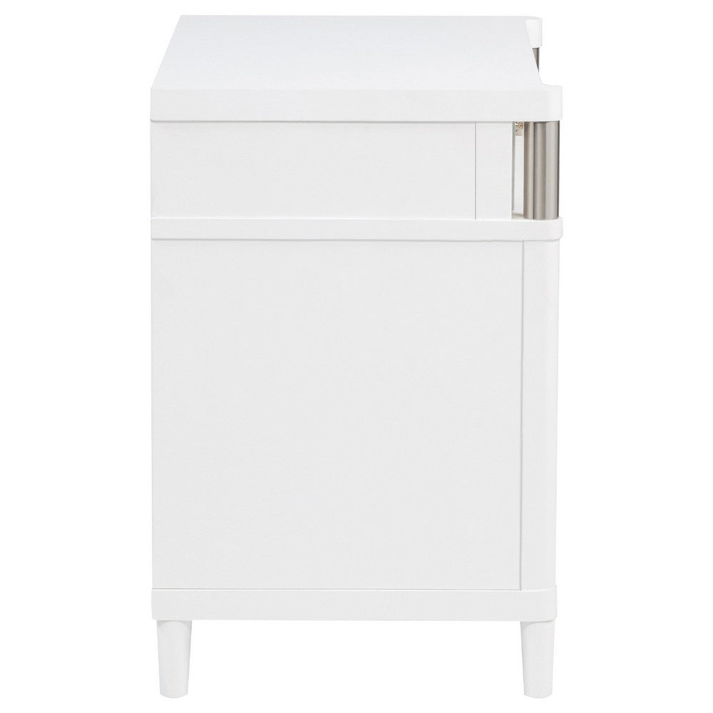 Ruvie Nightst& with 3 Drawers | Metal Post Accent | White Wood 26"
