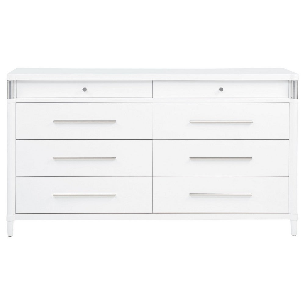 Ruvie Wide Dresser | 8 Drawers w Felt lined Jewellery Drawer | White Wood