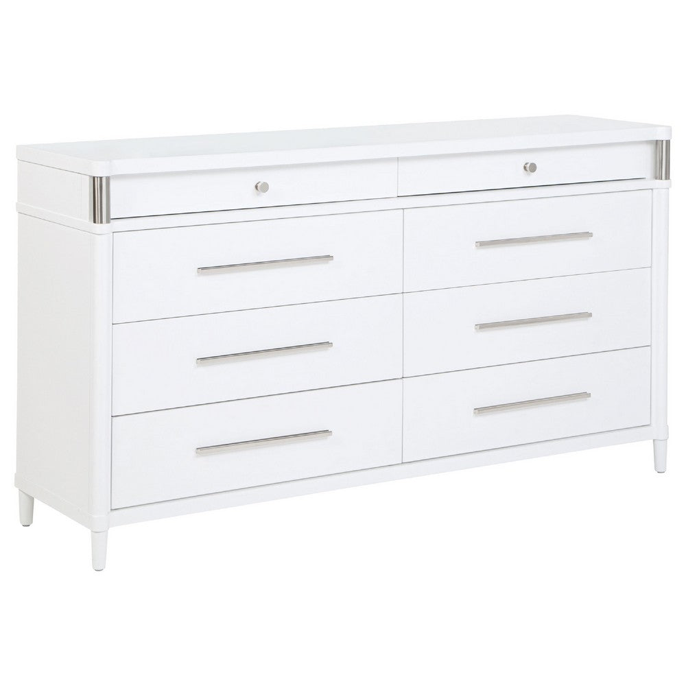 Ruvie Wide Dresser | 8 Drawers w Felt lined Jewellery Drawer | White Wood
