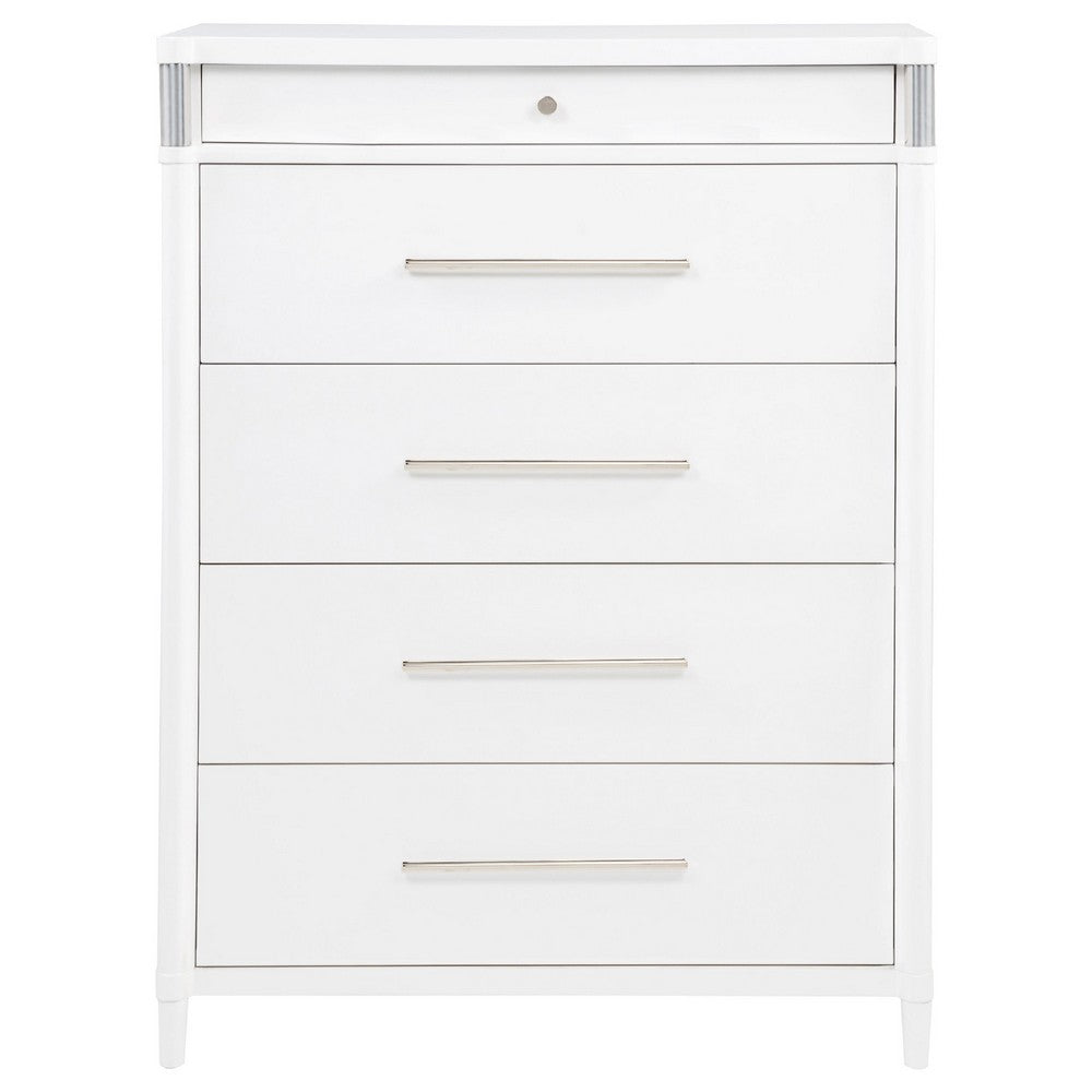 Ruvie Tall Chest 5 Drawers w Felt lined Jewellery Drawer | White Wood