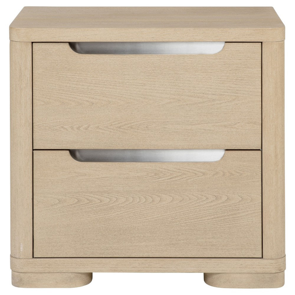 Saina Nightstand with 2 Drawers | Block Feet | Light Elm Wood 27"
