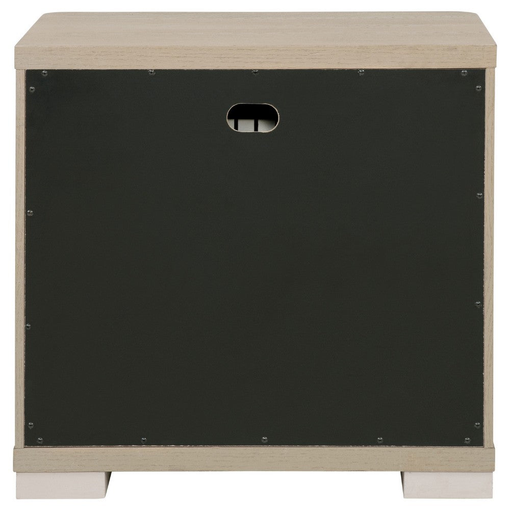 Saina Nightstand with 2 Drawers | Block Feet | Light Elm Wood 27"