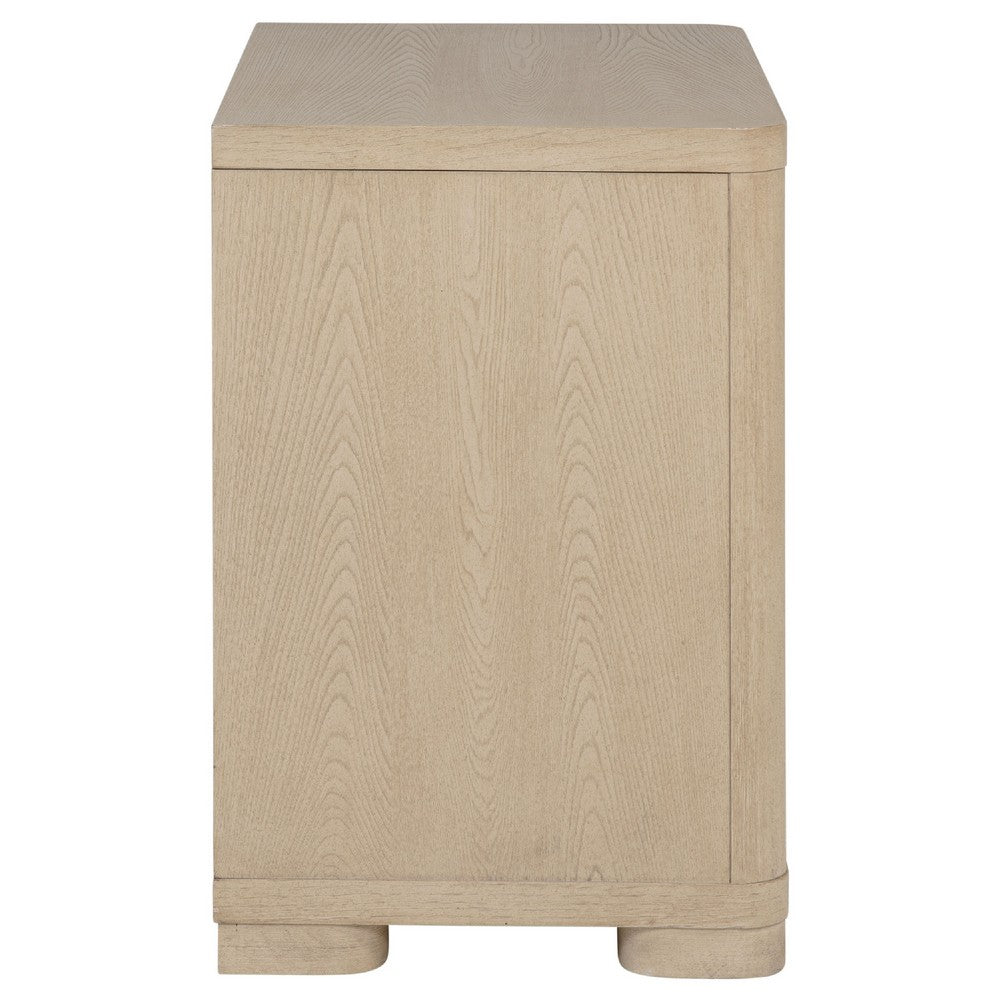 Saina Nightstand with 2 Drawers | Block Feet | Light Elm Wood 27"