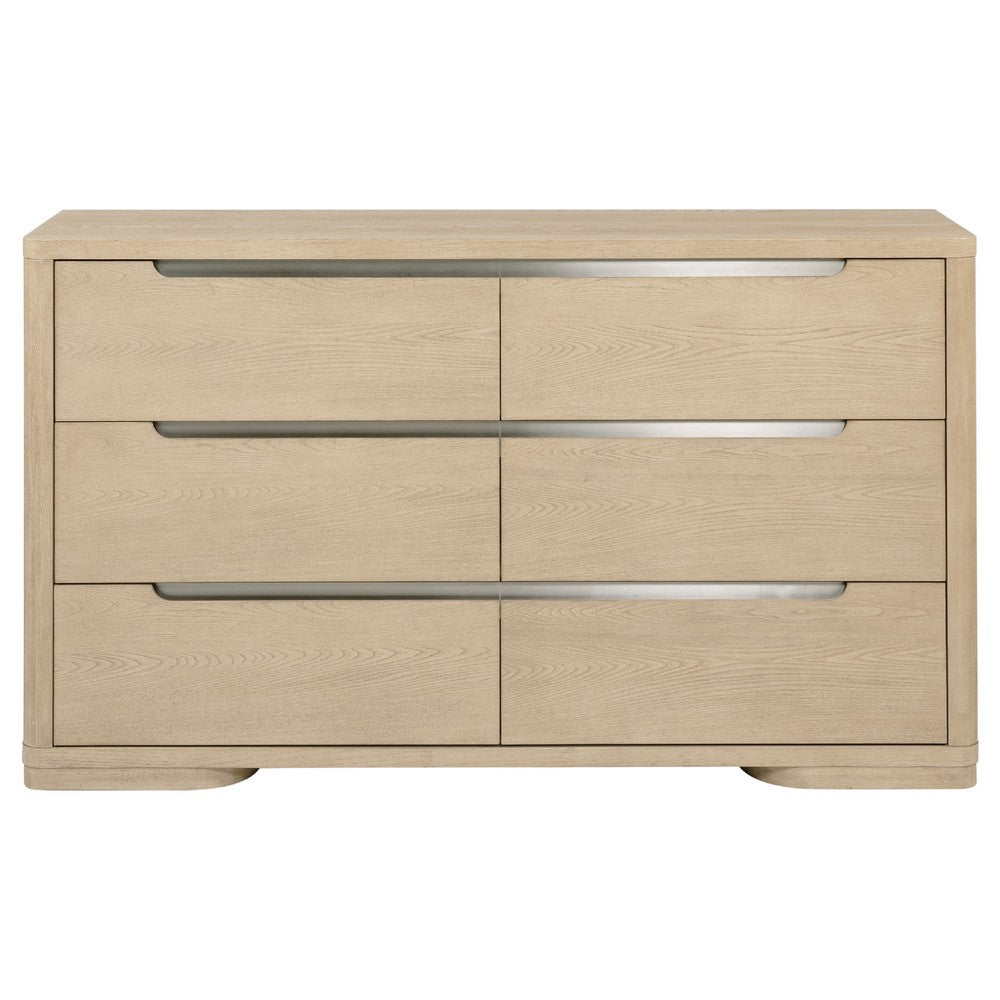 Saina Wide Dresser with 6 Drawers | Fingertip Handles | Brown Wood