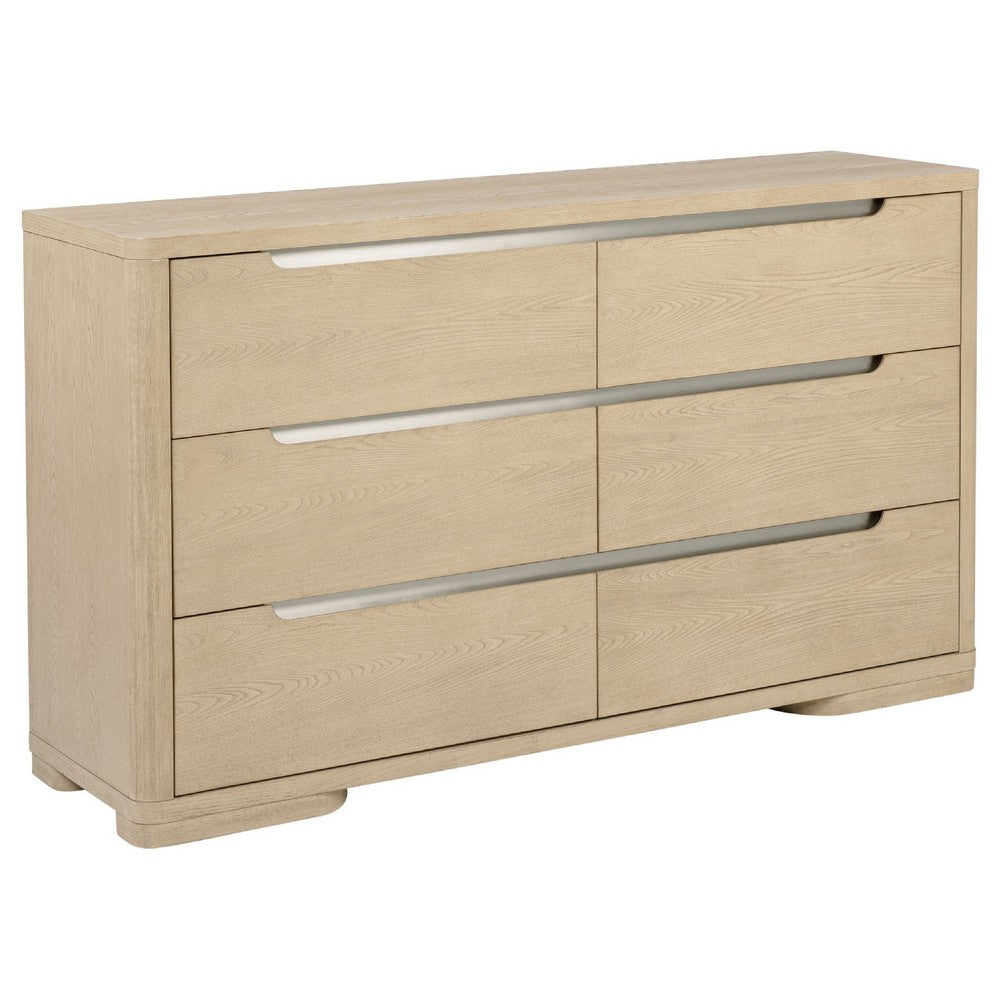 Saina Wide Dresser with 6 Drawers | Fingertip Handles | Brown Wood