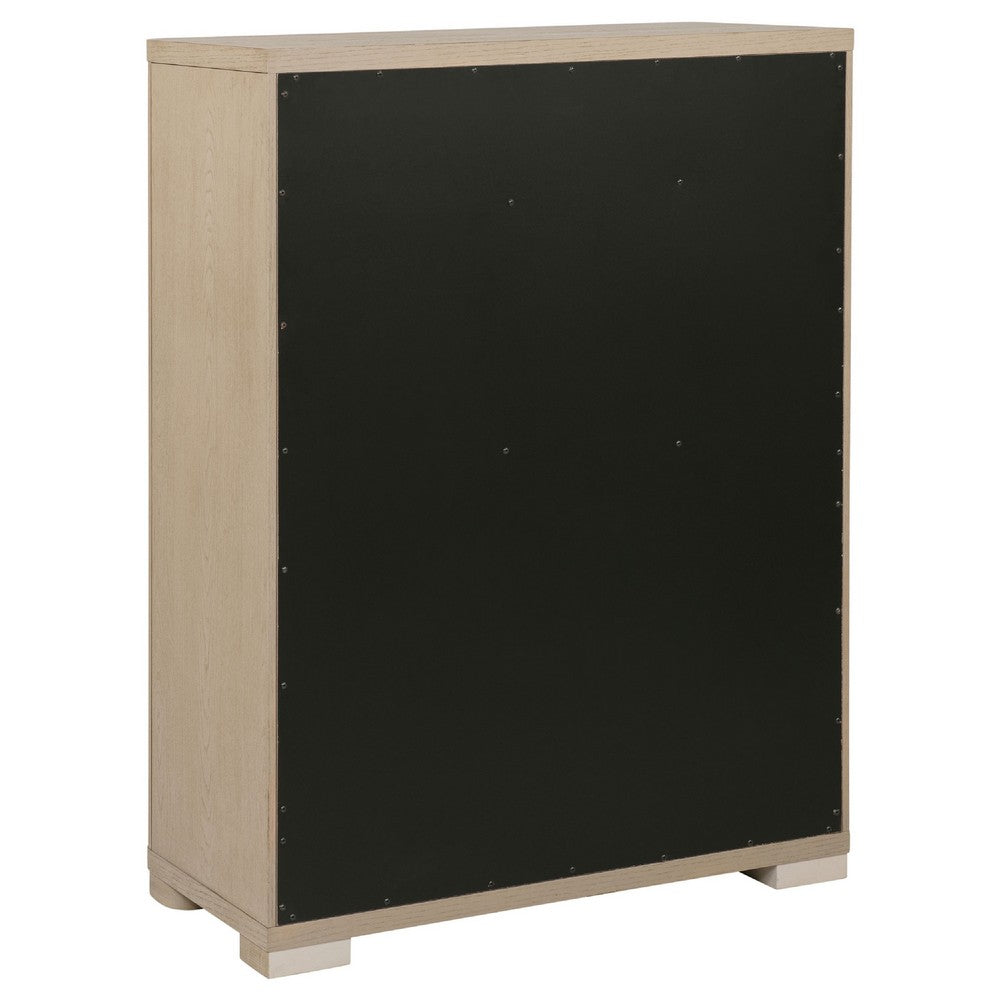 Saina Tall Dresser Chest with 5 Drawers | Fingertip Handles | Brown Wood