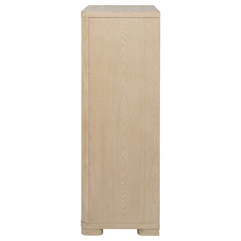 Saina Tall Dresser Chest with 5 Drawers | Fingertip Handles | Brown Wood
