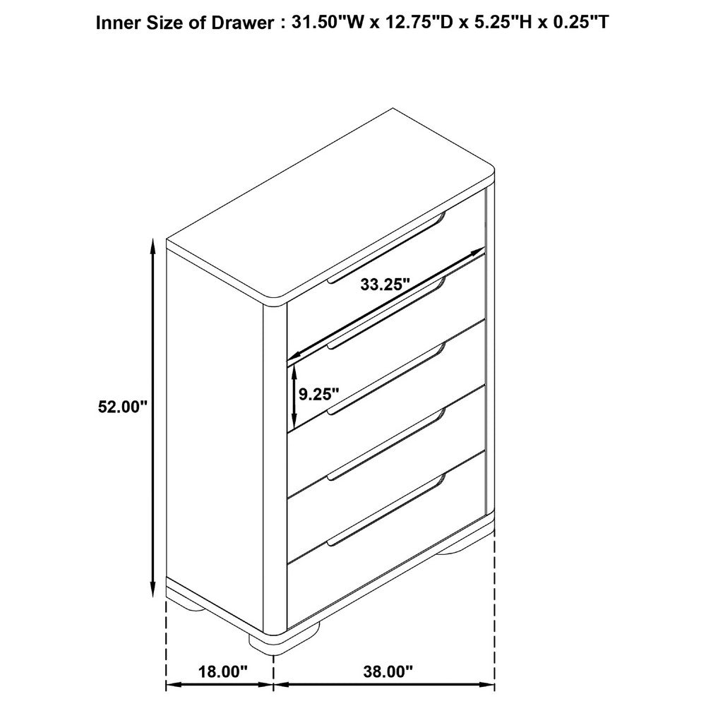 Saina Tall Dresser Chest with 5 Drawers | Fingertip Handles | Brown Wood