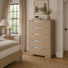 Saina Tall Dresser Chest with 5 Drawers | Fingertip Handles | Brown Wood