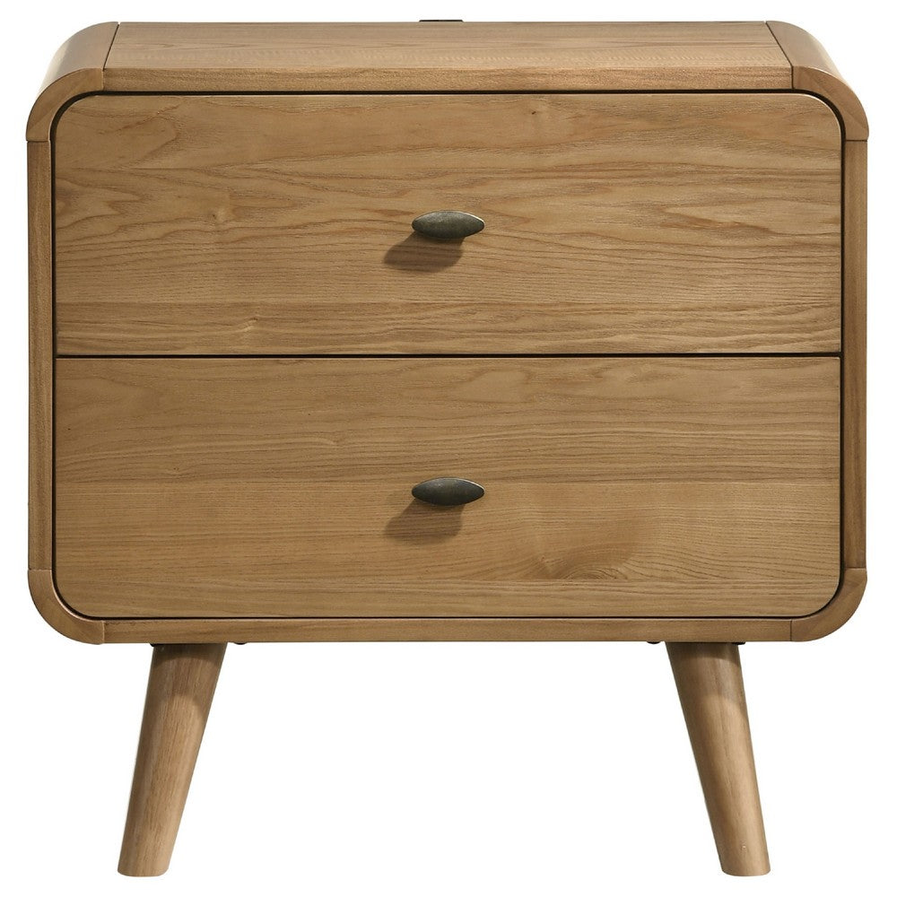 Ryb Nightstand with 2 Drawers | Curved Corners | Light Ash Wood 27"