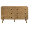 Ryb Wide Dresser with 6 Drawers | Angled Legs | Brown Rubber Wood
