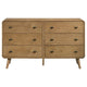 Ryb Wide Dresser with 6 Drawers | Angled Legs | Brown Rubber Wood