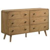 Ryb Wide Dresser with 6 Drawers | Angled Legs | Brown Rubber Wood