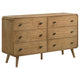Ryb Wide Dresser with 6 Drawers | Angled Legs | Brown Rubber Wood