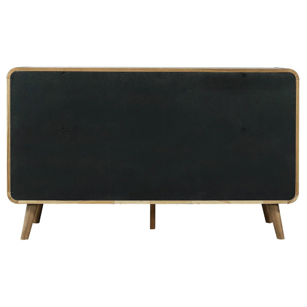 Ryb Wide Dresser with 6 Drawers | Angled Legs | Brown Rubber Wood