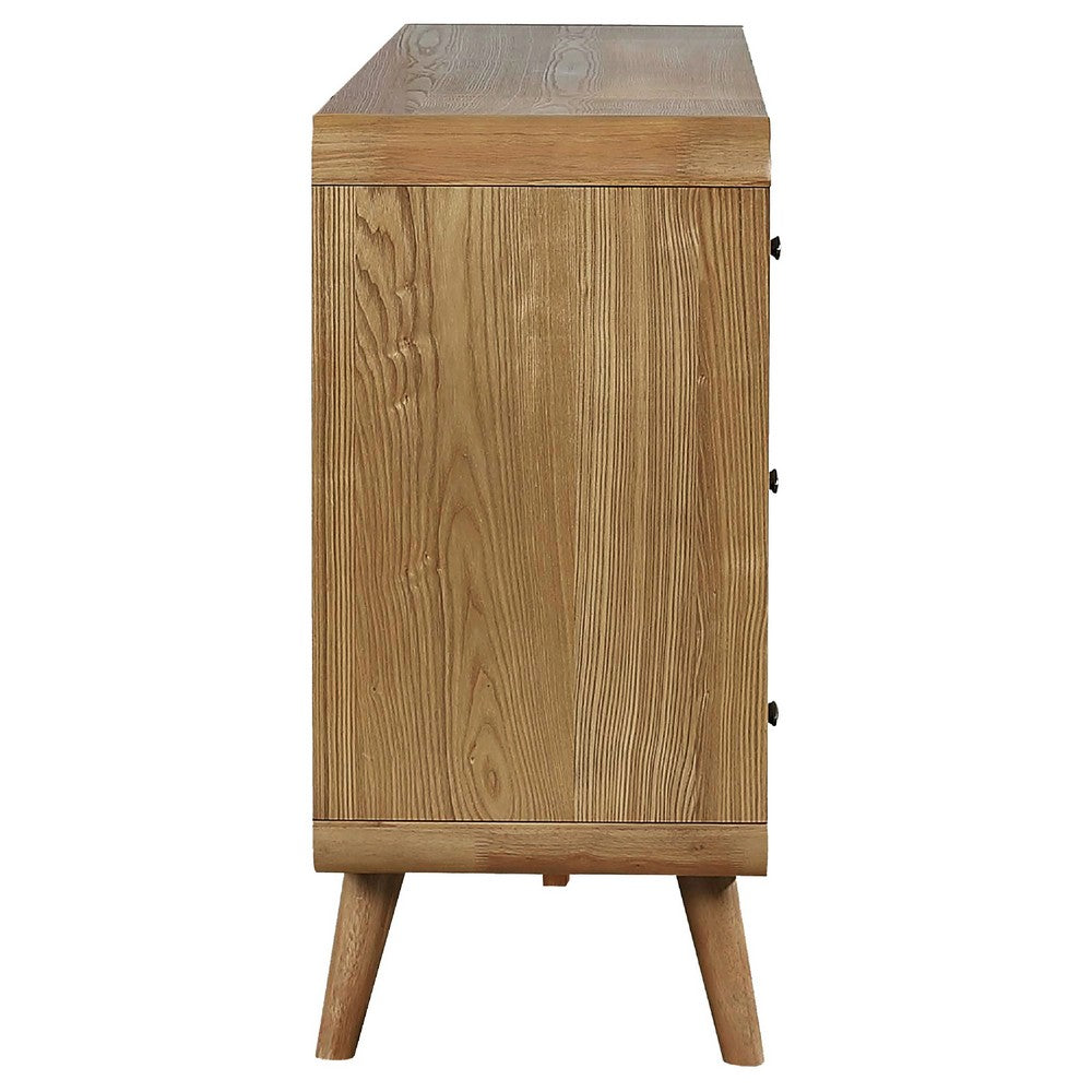 Ryb Wide Dresser with 6 Drawers | Angled Legs | Brown Rubber Wood