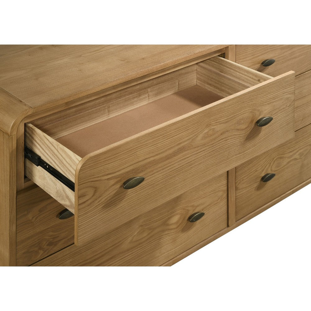 Ryb Wide Dresser with 6 Drawers | Angled Legs | Brown Rubber Wood