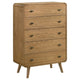 Ryb Tall Dresser Chest with 5 Drawers | Angled Legs | Brown Rubber Wood