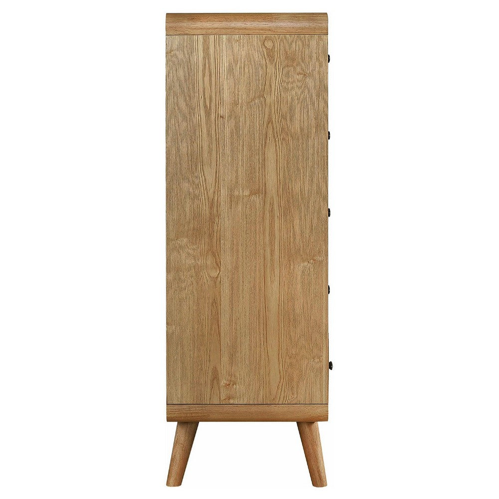 Ryb Tall Dresser Chest with 5 Drawers | Angled Legs | Brown Rubber Wood