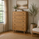 Ryb Tall Dresser Chest with 5 Drawers | Angled Legs | Brown Rubber Wood