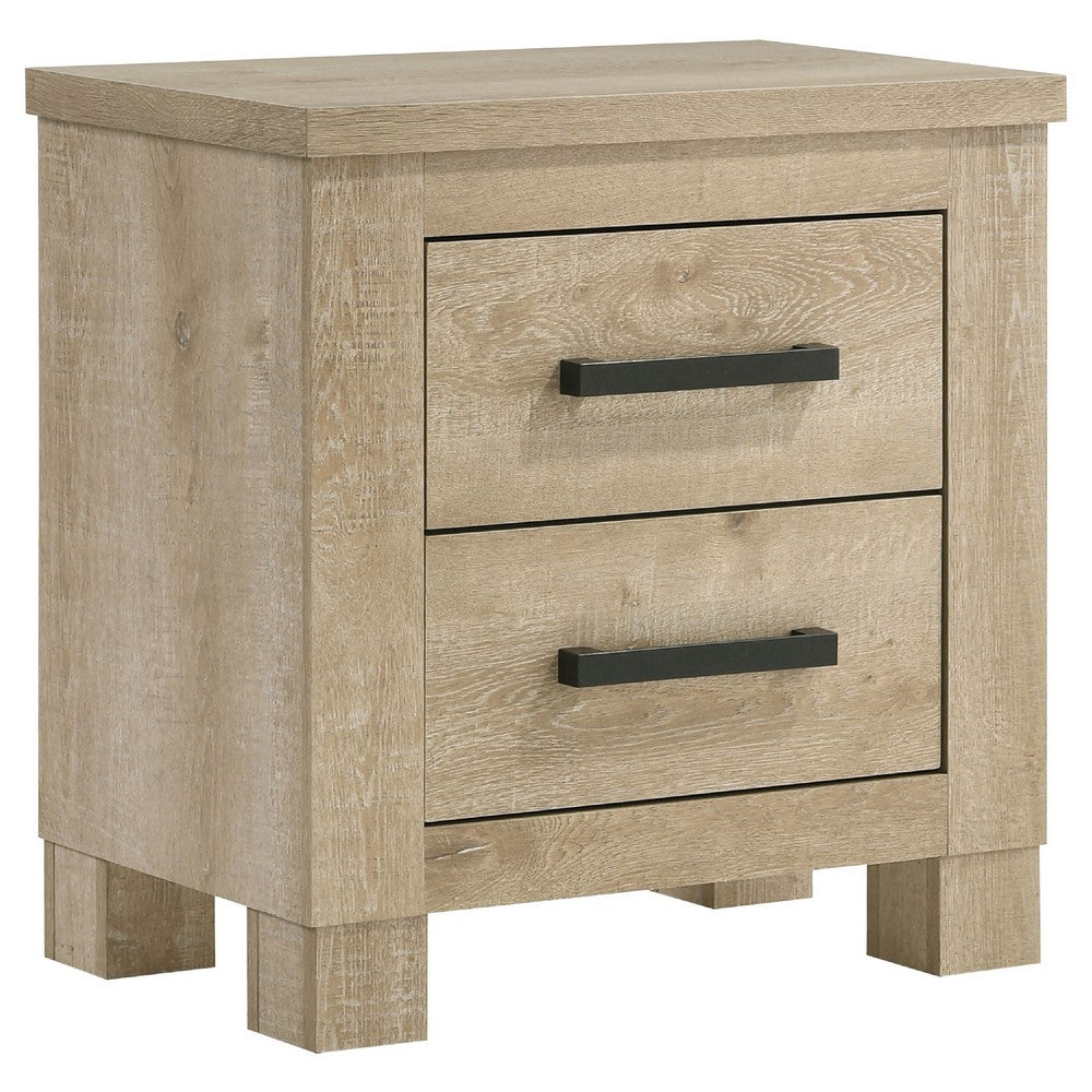 Tyna Nightstand with 2 Drawers | Black Metal | Weathered Oak Wood 26"