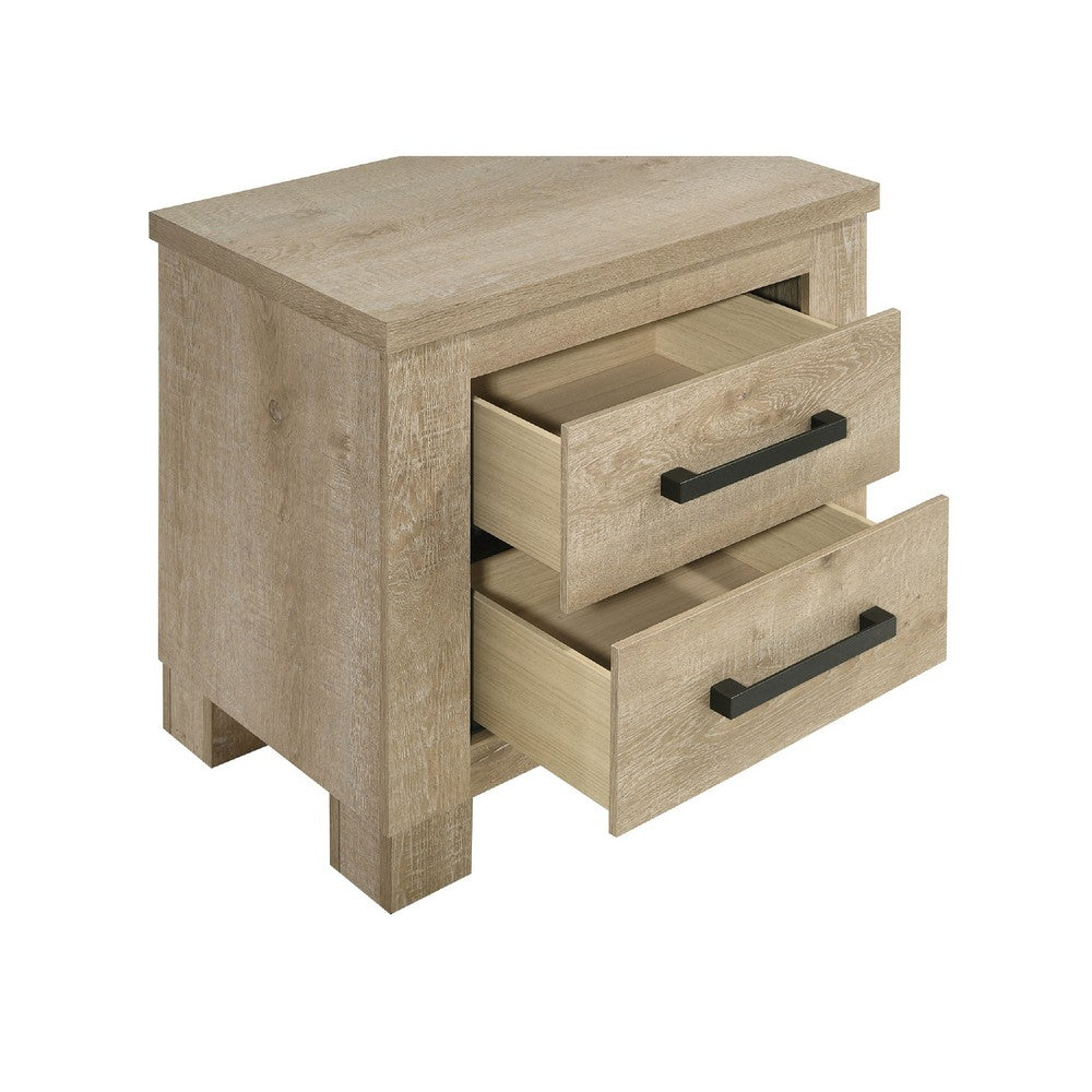 Tyna Nightstand with 2 Drawers | Black Metal | Weathered Oak Wood 26"