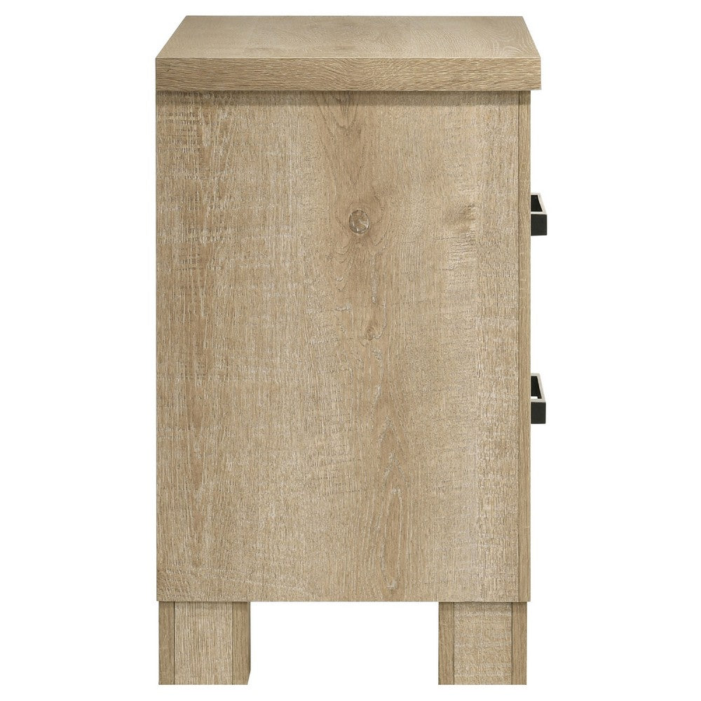 Tyna Nightstand with 2 Drawers | Black Metal | Weathered Oak Wood 26"