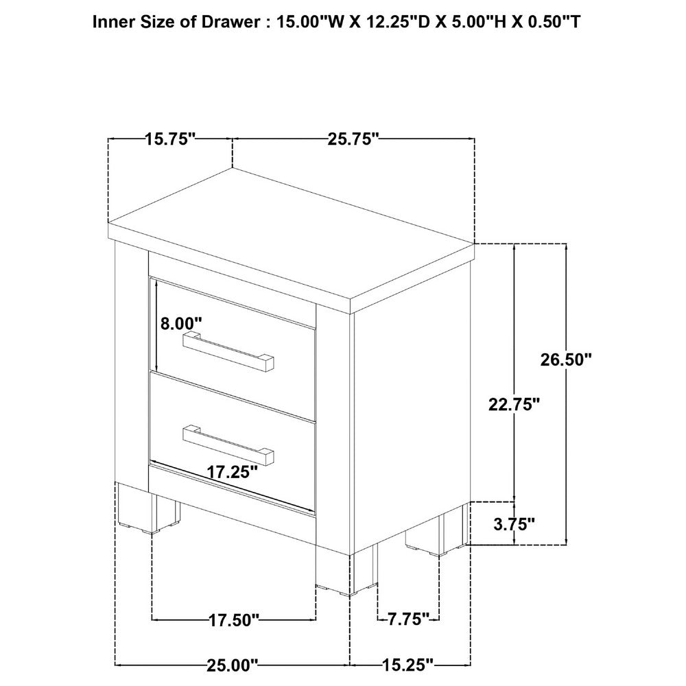 Tyna Nightstand with 2 Drawers | Black Metal | Weathered Oak Wood 26"
