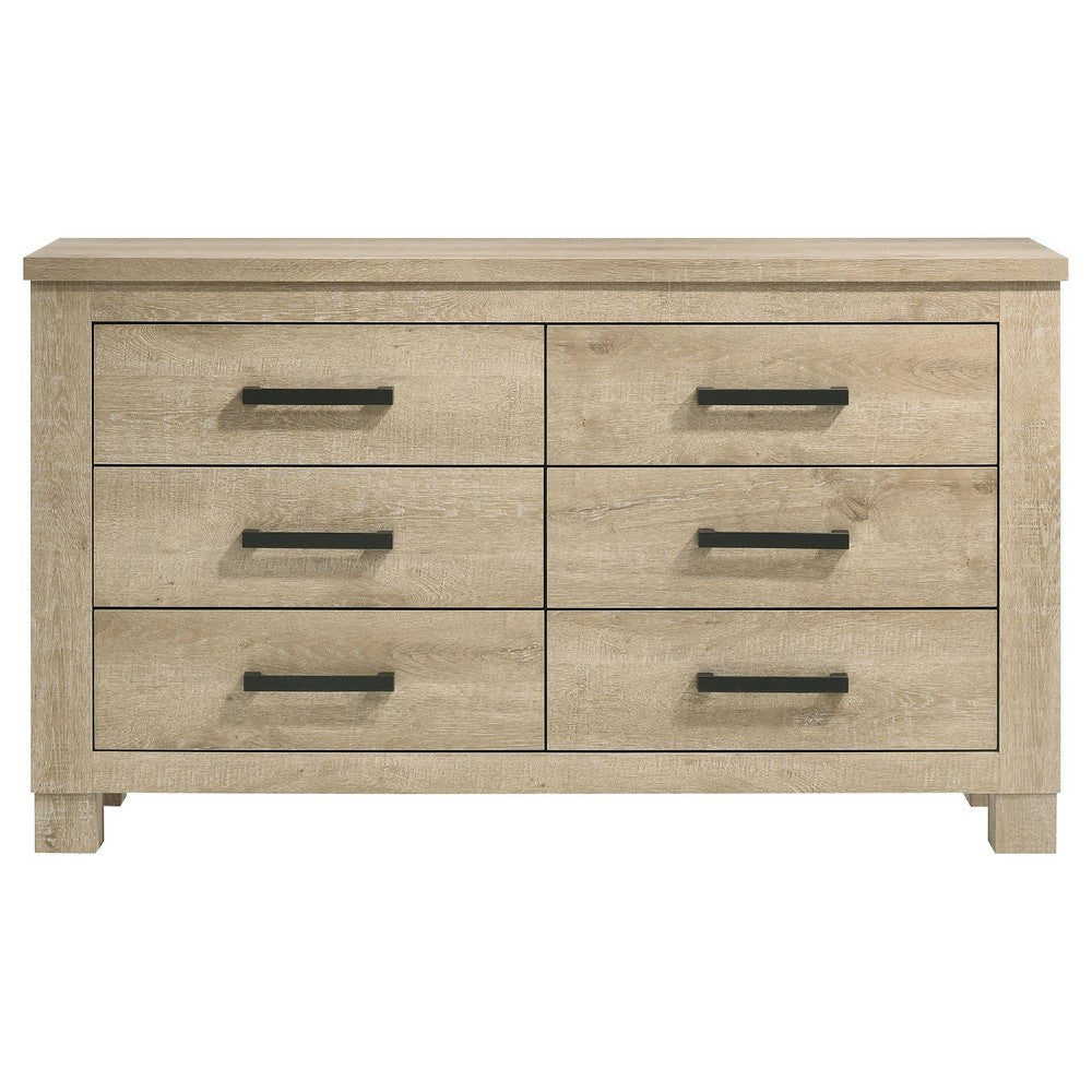 Tyna Wide Dresser with 6 Drawers | Dark Bronze Metal | Weathered Oak Beige