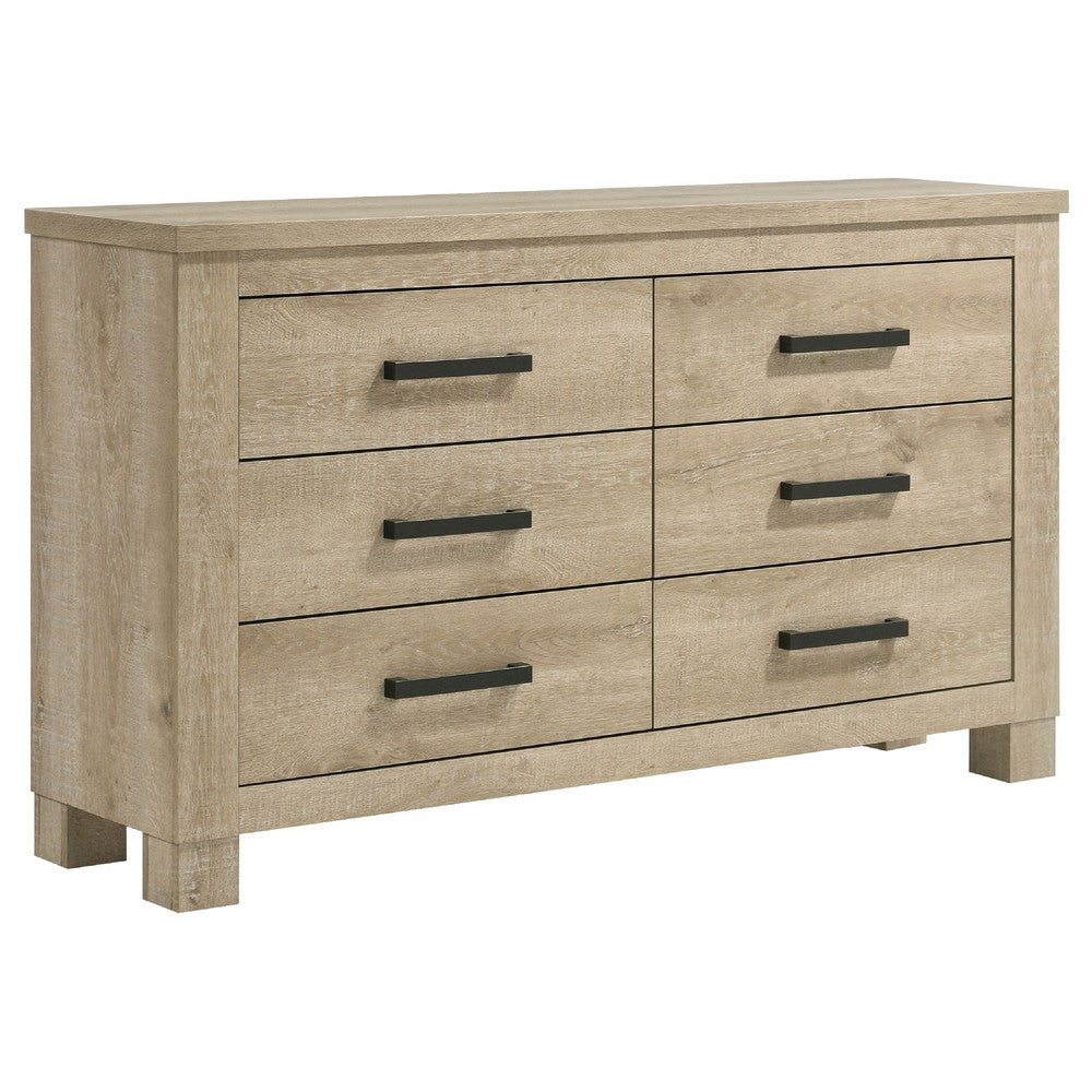 Tyna Wide Dresser with 6 Drawers | Dark Bronze Metal | Weathered Oak Beige