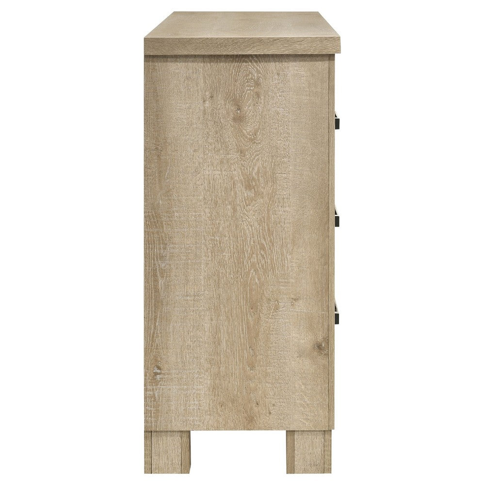Tyna Wide Dresser with 6 Drawers | Dark Bronze Metal | Weathered Oak Beige
