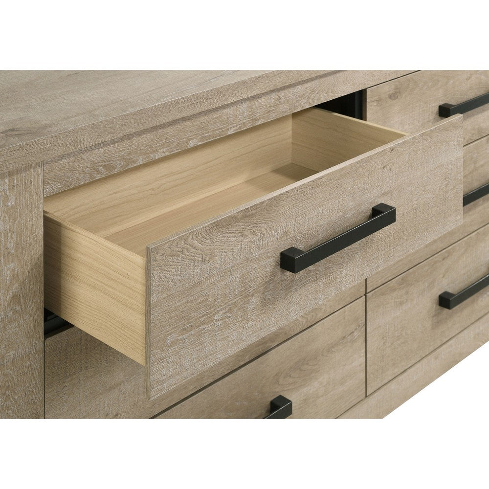 Tyna Wide Dresser with 6 Drawers | Dark Bronze Metal | Weathered Oak Beige