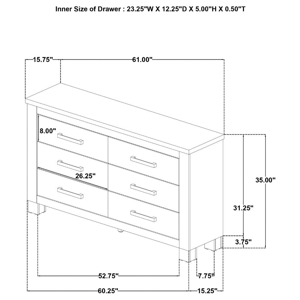 Tyna Wide Dresser with 6 Drawers | Dark Bronze Metal | Weathered Oak Beige