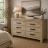 Tyna Wide Dresser with 6 Drawers | Dark Bronze Metal | Weathered Oak Beige