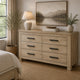 Tyna Wide Dresser with 6 Drawers | Dark Bronze Metal | Weathered Oak Beige