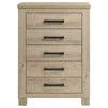 Tyna Tall Dresser Chest with 5 Drawers | Bronze Metal | Weathered Oak Beige