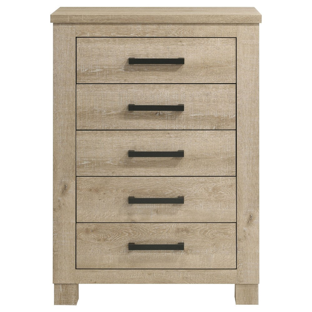 Tyna Tall Dresser Chest with 5 Drawers | Bronze Metal | Weathered Oak Beige
