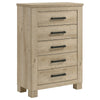 Tyna Tall Dresser Chest with 5 Drawers | Bronze Metal | Weathered Oak Beige