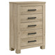 Tyna Tall Dresser Chest with 5 Drawers | Bronze Metal | Weathered Oak Beige